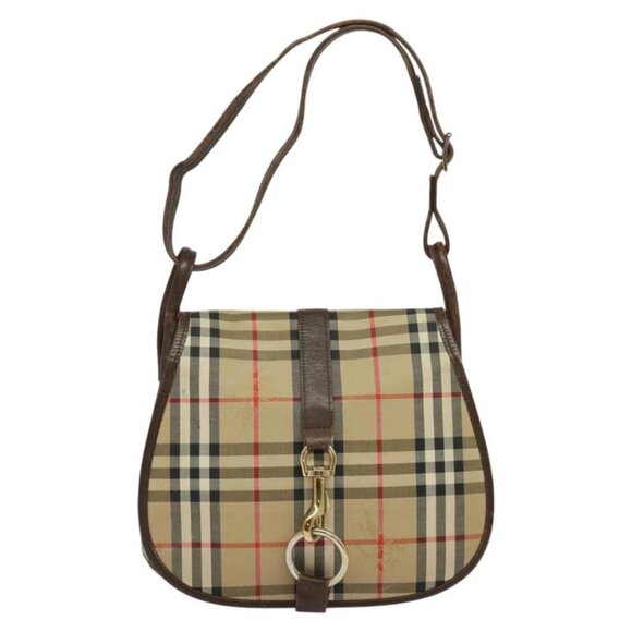 Burberrys Nova Check Shoulder Bag Canvas Beige Gold Auth 117545 - Picture 3 of 15